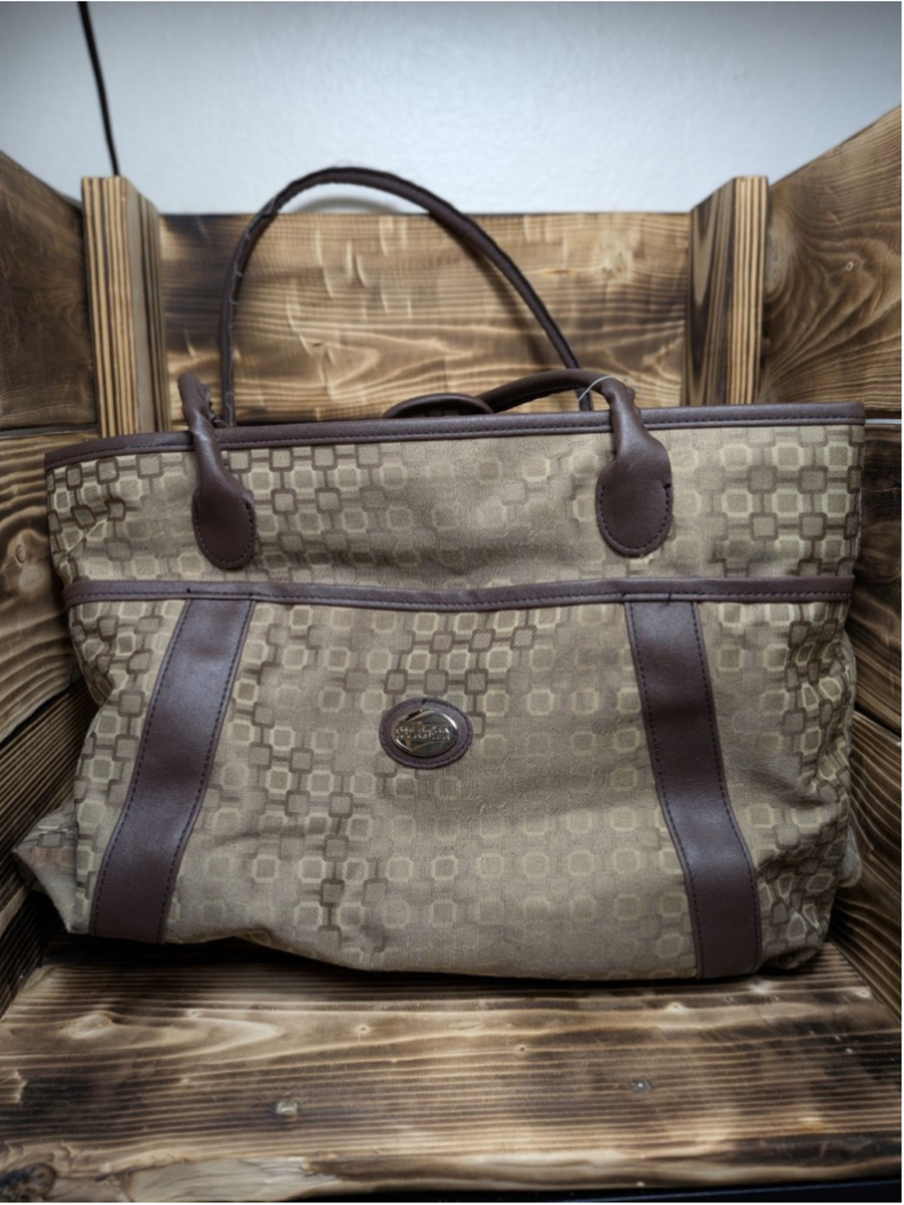 American Tourister Brown Geometric Tote Bag Women Shoulder Soft Case Purse